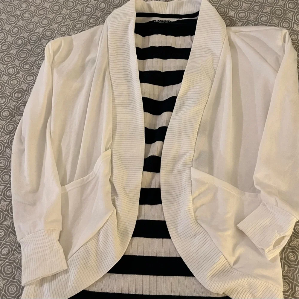 Old Navy Striped Top & Pinc Girls White‎ Cardigan Set Kids 14 Navy White 2pc